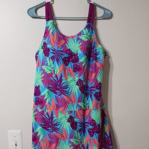 Women's Lands' End Tropical Floral Print One Piece Swim Dress Size 16